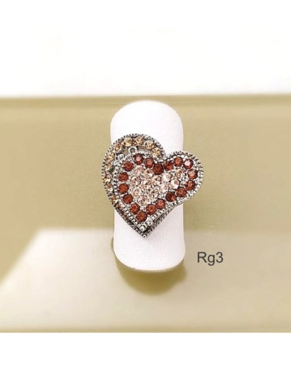 Brown Crystal Bold Ring “2 Hearts As 1” Adjustable